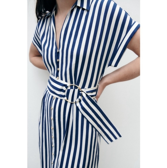 ZARA LINEN STRIPED MAXI DRESS - Picture 6 of 10